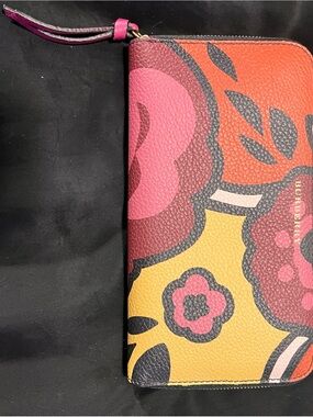 Burberry Multi-Color Floral Zip Wallet in Pink Orange Yellow